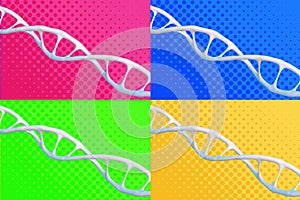 white human dna structure helix, deoxyribonucleic acid in pop art style on background, concept human genome research, mass culture