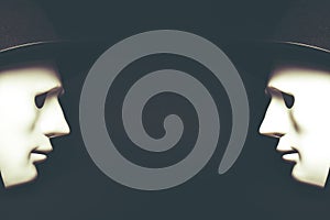 White human mask in hat