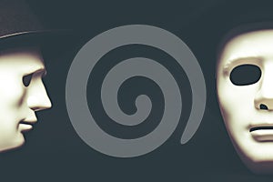 White human mask in hat