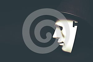 White human mask in hat