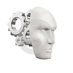 white human mask with steel gear wheels