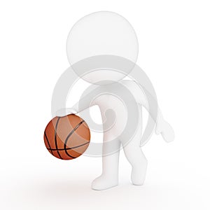 White human playing basketball on white in 3D rendering