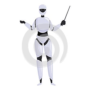 White humanoid robot explaining with pointer stick