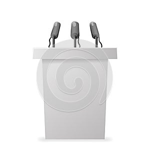 White hustings tribune rostrum politician performance microphone design vector illustration