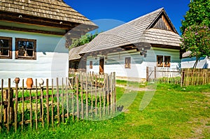 White huts in open-air museum of Liptov, Slovakia