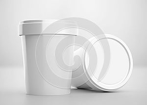 White Ice Cream Tub With Cap Mockup, 3d Rendered on Light Gray Background
