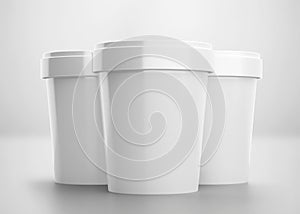 White Ice Cream Tub/Cup With Cap Mockup, 3d Rendered on Light Gray Background