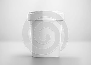 White Ice Cream Tub/Cup With Cap Mockup, 3d Rendered on Light Gray Background