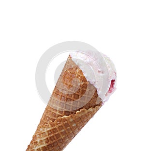 White ice creame in waffer cup.