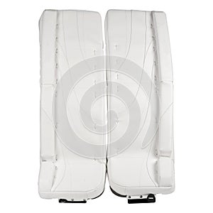 White ice hockey goalie leg pads isolated on white background