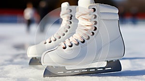 White ice skates on the ground, AI