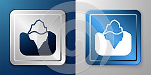 White Iceberg icon isolated on blue and grey background. Silver and blue square button. Vector