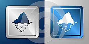 White Iceberg icon isolated on blue and grey background. Silver and blue square button. Vector