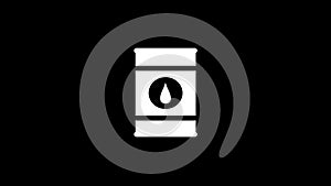 White icon of barrel appears on a black background.