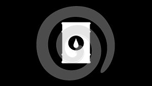 White icon of barrel appears on a black background.