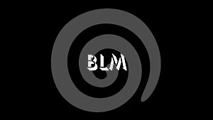 White icon of BLM appears on a black background.