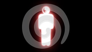 White icon of a man with Yin Yang symbol instead of his head on black background with pulsing red glow in seamless loop