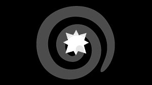 White icon of star appears on a black background.