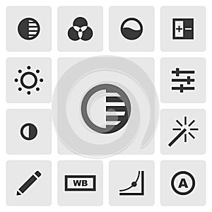 White icon vector design. Simple set of photo editor app icons silhouette, solid black icon. Phone application icons concept