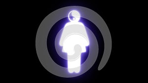 White icon of a woman with Yin Yang symbol head on black background with pulsing blue glow in seamless loop