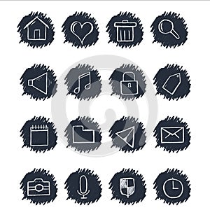 White icons on dark background hand-drawn for website or presentation