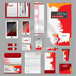 White identity template with blue origami elements. Vector company style for brandbook guideline and Pens mugs CDs books business