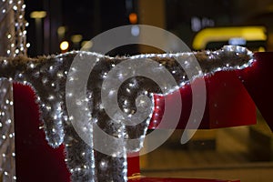 White illuminated new year decoration on red background