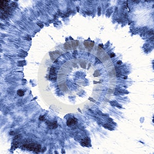 White Indigo Tye Dye. Abstract Spiral. Blue Swirl