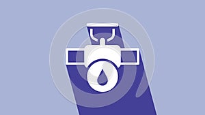 White Industry metallic pipe and valve icon isolated on purple background. 4K Video motion graphic animation