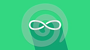 White Infinity icon isolated on green background. 4K Video motion graphic animation