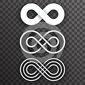 White infinity shape unlimited symbol endless set transparent background vector illustration