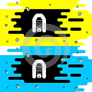 White Inflatable boat with outboard motor icon isolated on black background. Vector