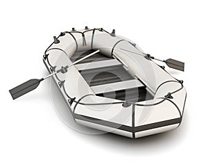 White inflatable rubber boat with oars