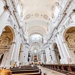 White inteior of the Theatine Church at Odeonsplatz square