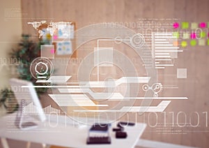 White interface against blurry office