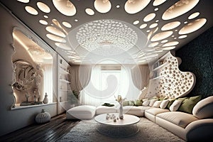 White interior design of a modern living room
