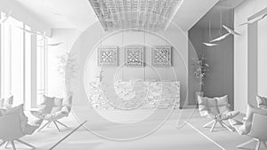 White Interior of a hotel spa reception 3D illustration
