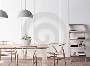 White interior Scandinavian dining room mock up