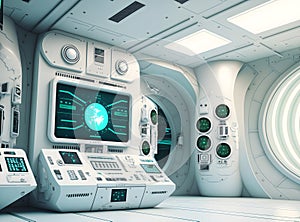 white interior of utopian futuristic moonbase, neural network generated art photo