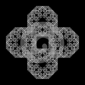 White intricated cross on black background creative pattern