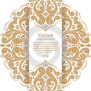 White invitation card with golden leaves ornament