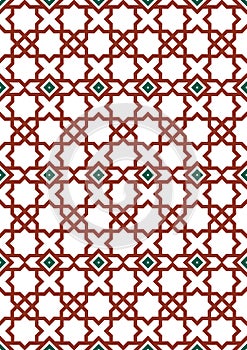 White islamic background, red and grean arabic pattern