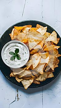 White isolated background enhances the appeal of chips and dips photo