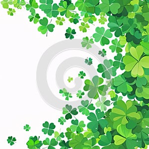 White isolated background with space for your own content around green clovers, illustration. Green four-leaf clover symbol