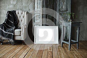 White isolated posters with frame mockup in interior