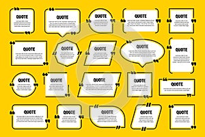 White isolated quote frames. Speech bubbles with quotation marks. Blank text box and quotes. Blog post template. Vector