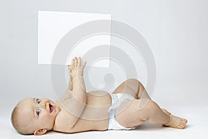 White Isolation of Baby with Blank Board