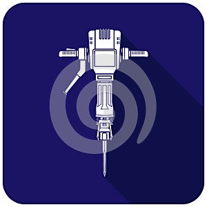 White jackhammer icon on a blue background