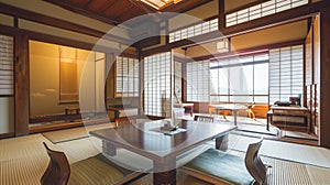 white Japanese style room interior design oriental. Nihon room design interior. AI Generative photo