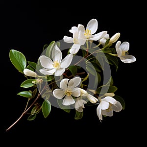 White Jasmine Flowers Isolated On Black - Erik Jones Style